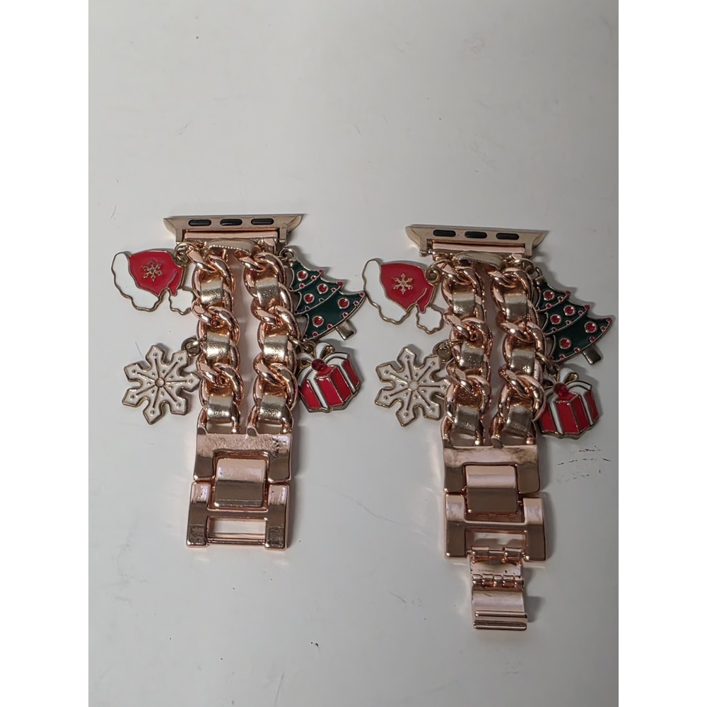 Elegant Rose Colored Metal Replacement Christmas Watch Bands With Dangle Charms
